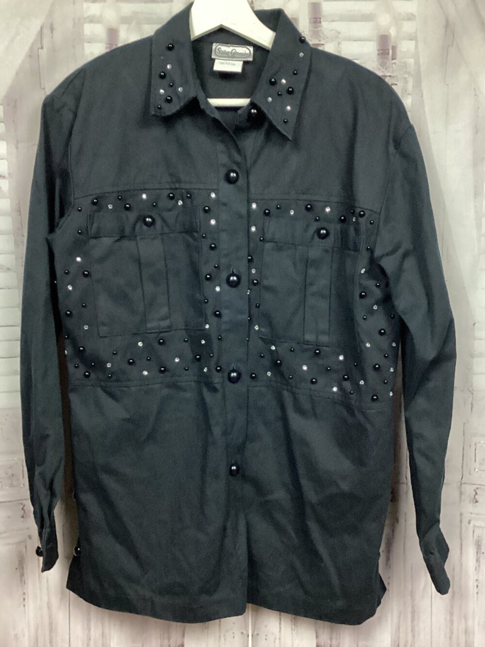 Vintage Saint Germain Black Studded Button Up Denim Shirt Jacket S